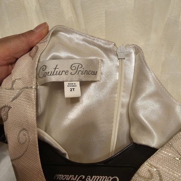 Couture Princess Light Pink Tulle Dress w/ Silver Embossed Roses & Pearl Crystal - Picture 5 of 6